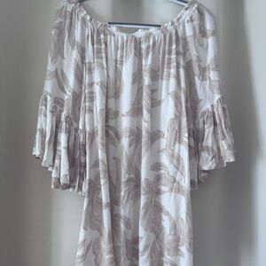Elan Cream and Brown Off/On Shoulder Tunic